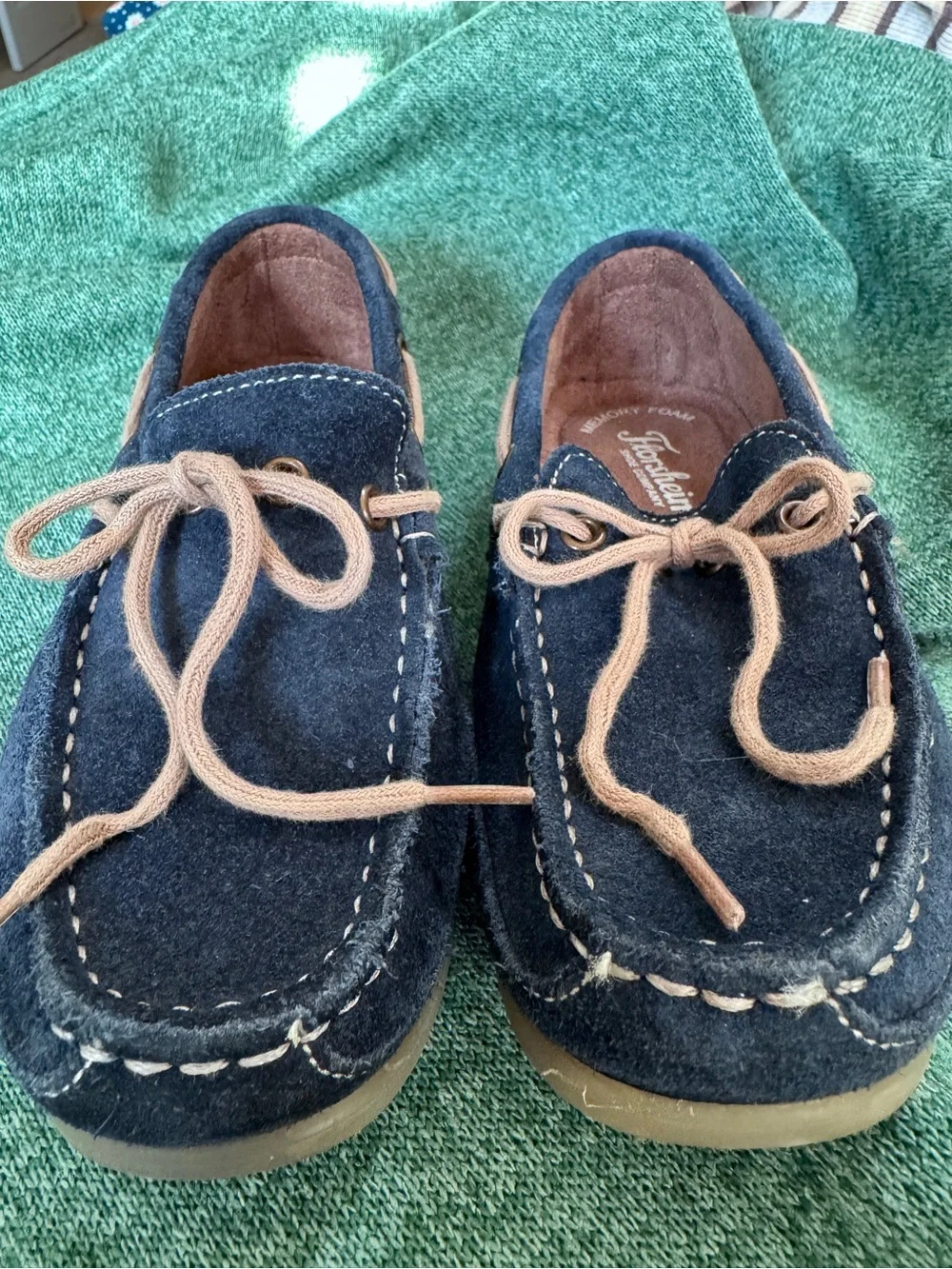Florsheim Little Kids Navy Suede Moccasin Loafers with Tan Laces Size 1M